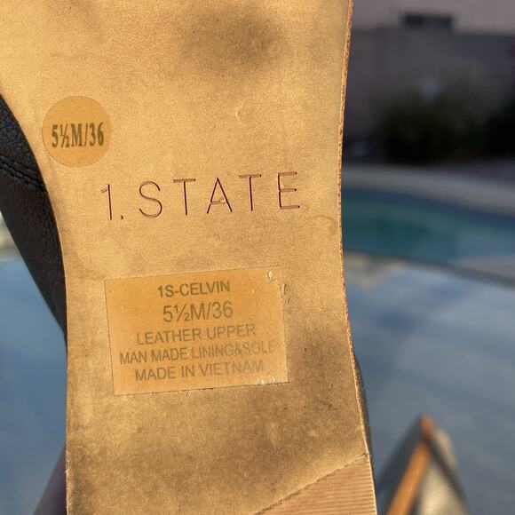 1.State Women's Size 6 M Celvin Pewter Leather Open Toe Cutout Slip On Flats - Picture 6 of 7